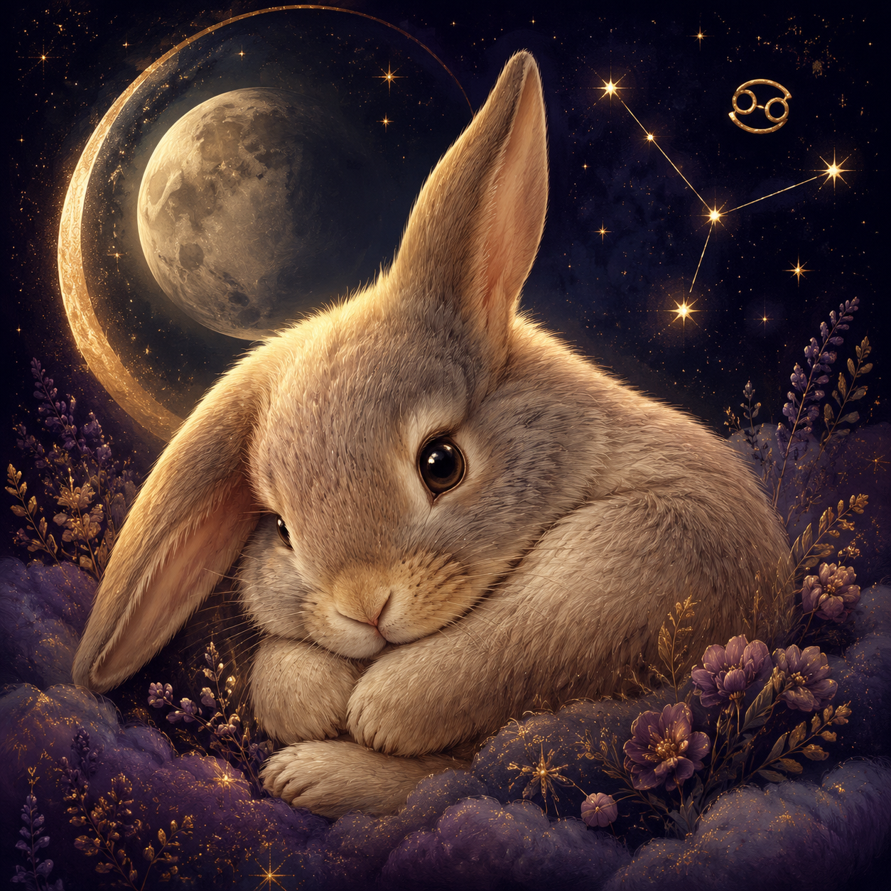 Cancer Rabbit celestial portrait