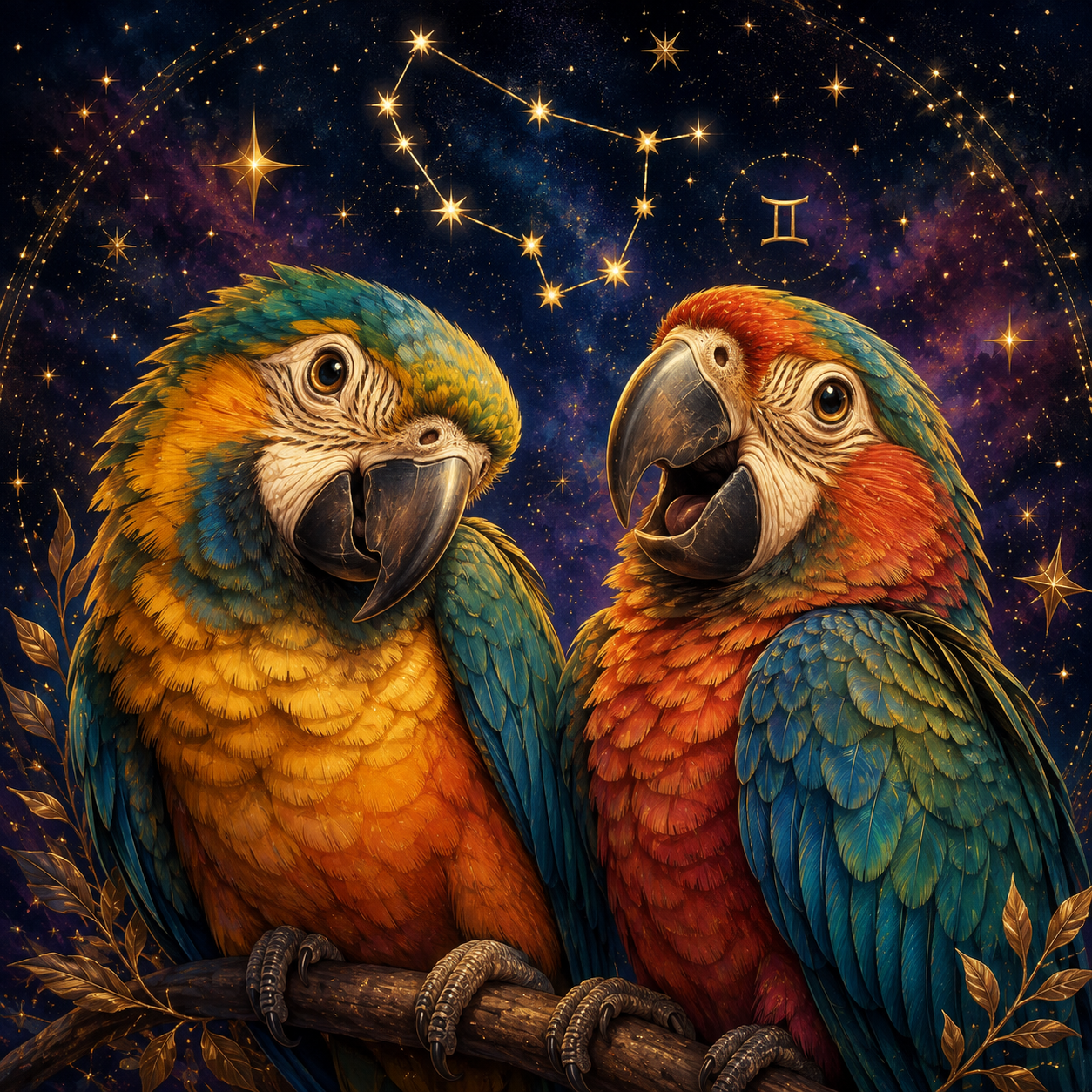 Gemini Parrots celestial portrait