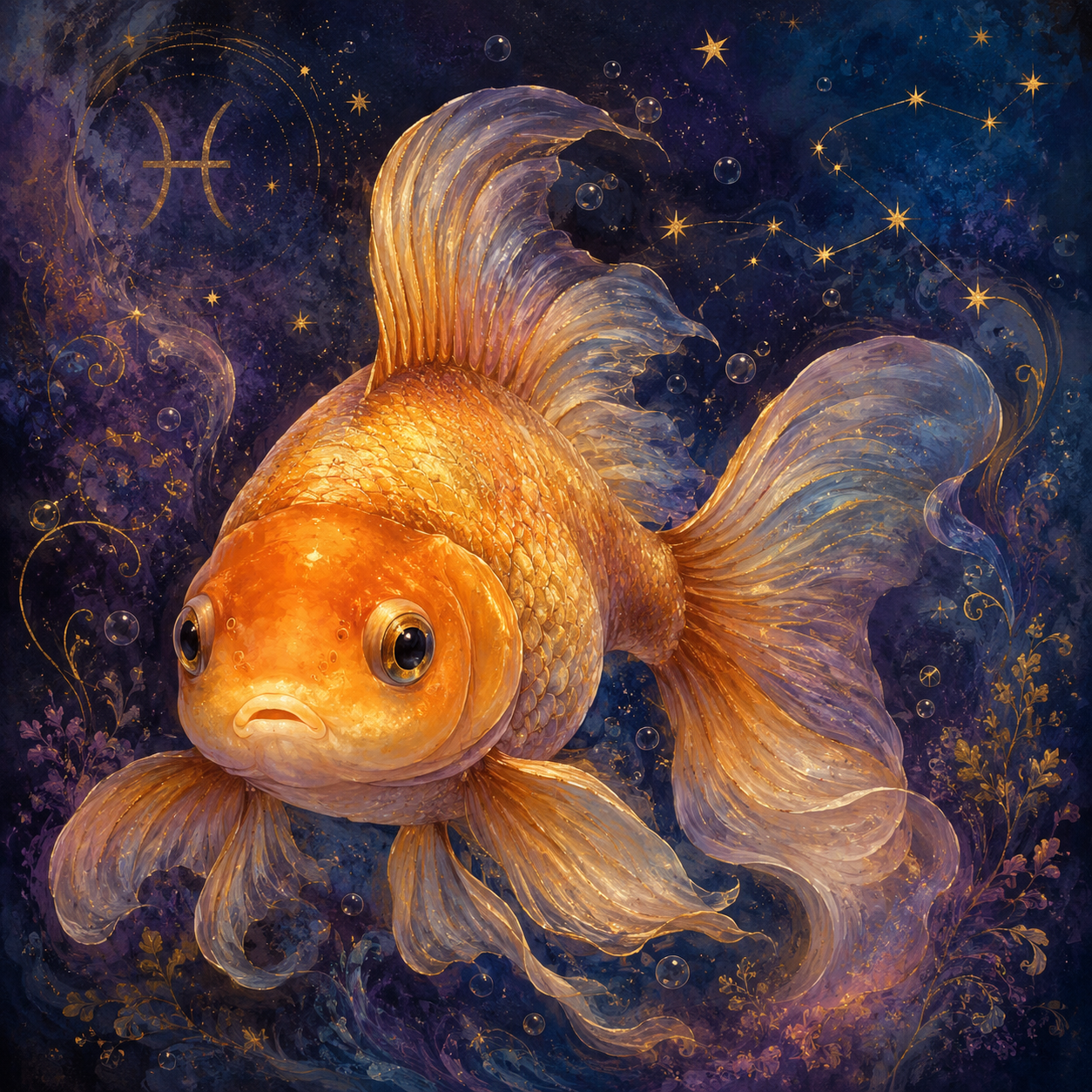 Pisces Goldfish celestial portrait