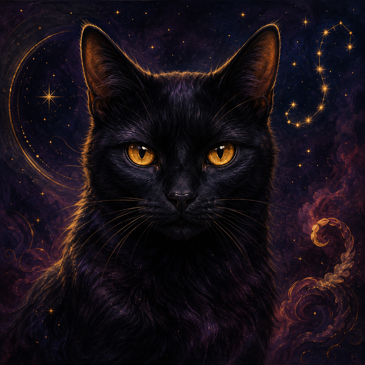 Scorpio Black cat celestial portrait